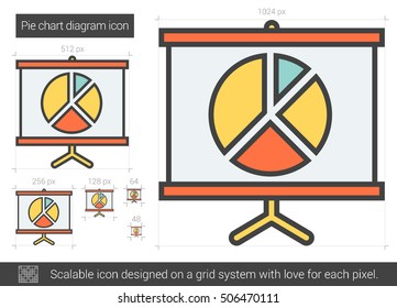 Pie chart diagram vector line icon isolated on white background. Pie chart diagram line icon for infographic, website or app. Scalable icon designed on a grid system.