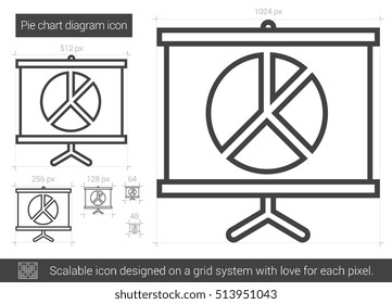 Pie chart diagram vector line icon isolated on white background. Pie chart diagram line icon for infographic, website or app. Scalable icon designed on a grid system.