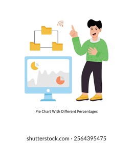 Pie Chart With Different Percentages concept vector illustration. Database isolated On white Background.      