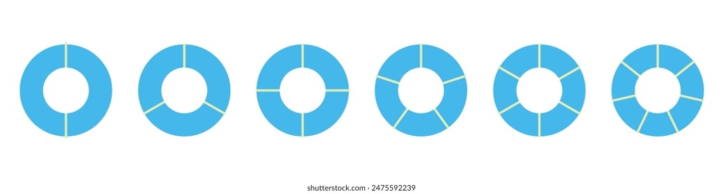 Pie chart with different segments in a circular diagram. wheel graph divided into parts and sections. Flat vector illustration isolated on white background.