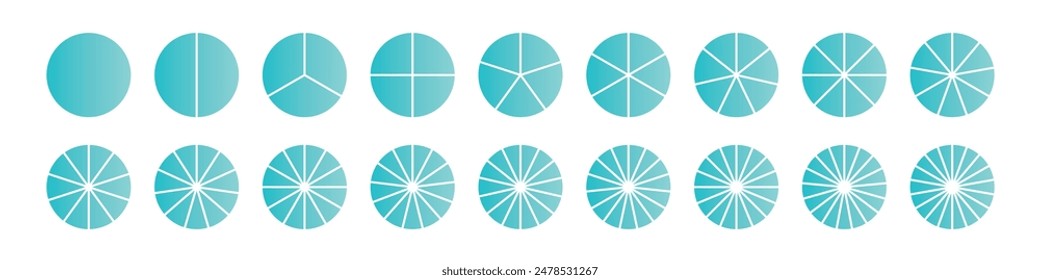 Pie chart with different segments in a circular diagram. wheel graph divided into parts and sections. Flat vector illustration isolated on white background.