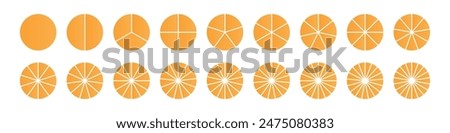 Pie chart with different segments in a circular diagram. wheel graph divided into parts and sections. Flat vector illustration isolated on white background.