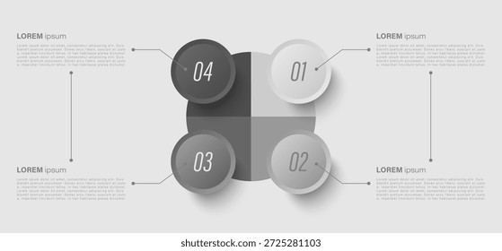 Pie chart divided into 4 equal parts isolated on white background. Monochrome minimalistic layout design for infographics or data visualization.