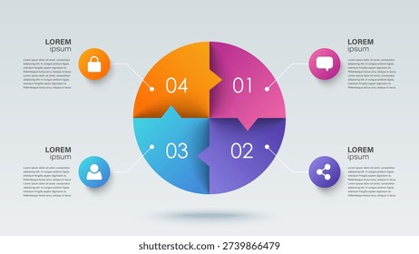 Pie chart divided into equal 4 parts. Modern template for creating infographics and data visualization.