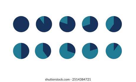 Gráfico de pizza com segmentos divididos em 1, 2, 3, 4, 5 seções ou segmentos. Usado para analisar dados.