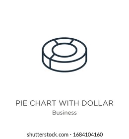 Pie chart with dollar icon. Thin linear pie chart with dollar outline icon isolated on white background from business collection. Line vector sign, symbol for web and mobile