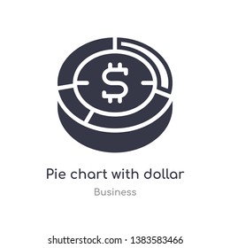 pie chart with dollar outline icon. isolated line vector illustration from business collection. editable thin stroke pie chart with dollar icon on white background