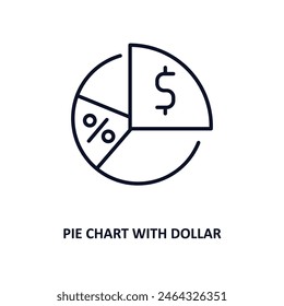 gráfico circular con icono de contorno de dólar.  Icono de línea fina de la colección empresarial. Vector editable aislado sobre fondo blanco