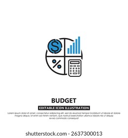 Pie chart, dollar sign, and calculator illustrating budget management