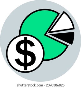 Kuchendiagramm mit Dollarzeichen, Illustration, Vektorgrafik, auf weißem Hintergrund.