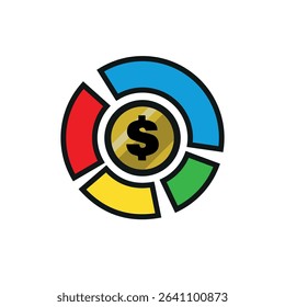 Pie chart with a dollar sign is perfect for financial reports, presentations, and articles related to budgeting and finance management.