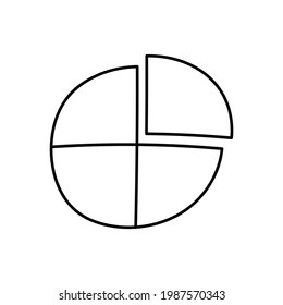 icono del doodle del gráfico circular plano aislado en fondo blanco