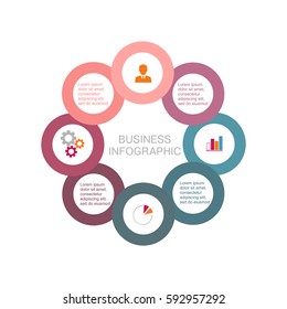Pie chart of the eight business circles, business template in flat design