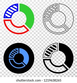 Pie chart EPS vector pictogram with contour, black and colored versions. Illustration style is flat iconic symbol on chess transparent background.