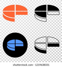 Pie chart EPS vector pictograph with contour, black and colored versions. Illustration style is flat iconic symbol on chess transparent background.