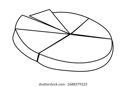 Pie chart with exploded segment continuous line drawing one line art Vector illustration isolated on white. 