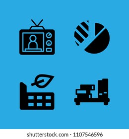 pie chart, factory, television and shelf icons vector in sample icon set for web and graphic design