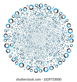 Pie Chart fireworks sphere. Object pattern organized from scattered pie chart pictograms as fireworks round shape. Vector illustration style is flat iconic symbols.
