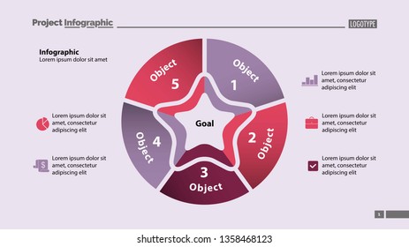 Pie chart with five parts. Business data. Diagram, infographic, design. Creative concept for infographic, template, presentation. Can be used for topics like management, marketing, analysis.