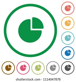 Iconos de color plano del gráfico circular en contornos redondos sobre fondo blanco