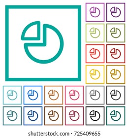 Pie chart flat color icons with quadrant frames on white background