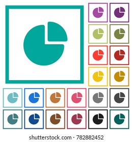 Pie chart flat color icons with quadrant frames on white background