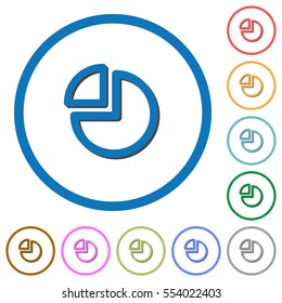 Pie chart flat color vector icons with shadows in round outlines on white background