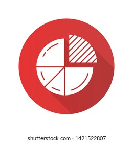 Pie chart flat design long shadow glyph icon. Circle divided into parts. Diagram. Circular statistical graphic. Representation of information. Data visualization. Vector silhouette illustration