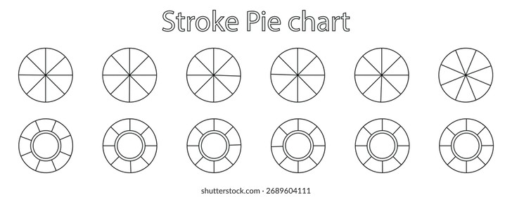 Vetor de Design de Cor de Ícone Plano do Gráfico de Pizza . Diagramas de estrutura de tópicos e coleção de gráficos de pizza editáveis. gráfico de pizza em branco, círculo tripartido . coleção de gráficos de pizza . 