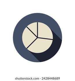 Pie chart flat style vector icon white coloured on blue circle