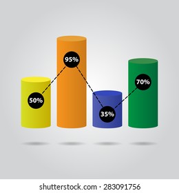 pie chart - with four color columns with shadows and text
