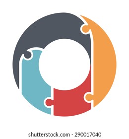 Pie chart of four colored puzzles. Template infographics.