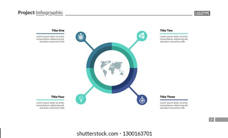 Pie chart with four elements. Infographic circle, option diagram, layout. Creative concept for infographics, presentation, project, report. Can be used for topics like business, management, planning.