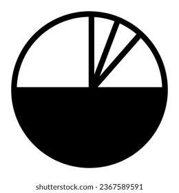 Pie chart with four parts and a half solid icon, diagram concept, circle diagram shares vector sign on white background, glyph style icon for mobile concept and web design. Vector graphics