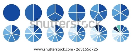 Pie Chart Fractions Geometry Mathematical Vector. Circle division. Unit Fraction. Ratio and parts. Ring or donut round diagram. Infographic wheel segment and fraction. Slices, pieces vector.
