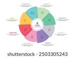 Pie Chart Glassmorphism Infographic Template With 8 Options, Steps, Parts, Segments. Vector Illustration For Business Financial Report.