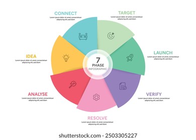 Pie Chart Glassmorphism Infographic Template With 7 Options, Steps, Parts, Segments. Vector Illustration For Business Financial Report.