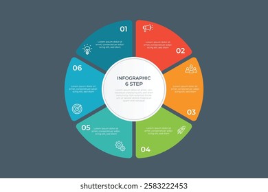 Pie Chart Glassmorphism Infographic Template With 6 Options, Steps, Parts, Segments. Vector Illustration For Business Financial Report