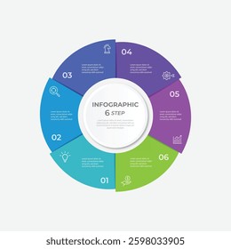 Pie Chart Glassmorphism Infographic Template With 6 Options, Steps, Parts, Segments. Vector Illustration For Business Financial Report.