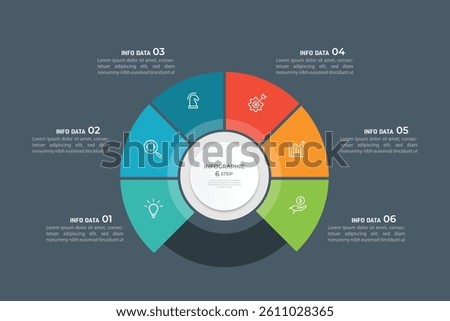 Pie Chart Glassmorphism Infographic Template With 6 Options, Steps, Parts, Segments. Vector Illustration For Business Financial Report