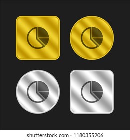 Pie chart gold and silver metallic coin logo icon design