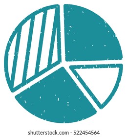 Pie Chart grainy textured icon for overlay watermark stamps. Flat symbol with unclean texture. Dotted vector soft blue ink rubber seal stamp with grunge design on a white background.