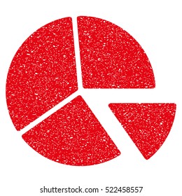 Pie Chart grainy textured icon for overlay watermark stamps. Flat symbol with unclean texture. Dotted vector red ink rubber seal stamp with grunge design on a white background.