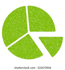 Pie Chart grainy textured icon for overlay watermark stamps. Flat symbol with dust texture. Dotted vector eco green ink rubber seal stamp with grunge design on a white background.