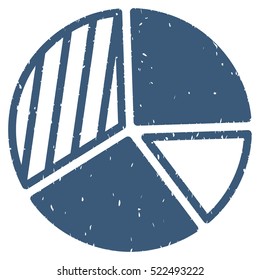 Pie Chart grainy textured icon for overlay watermark stamps. Flat symbol with dust texture. Dotted vector blue ink rubber seal stamp with grunge design on a white background.