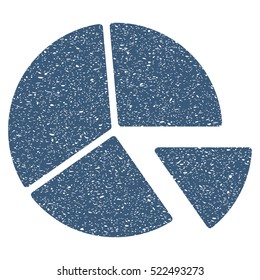 Pie Chart grainy textured icon for overlay watermark stamps. Flat symbol with scratched texture. Dotted vector blue ink rubber seal stamp with grunge design on a white background.