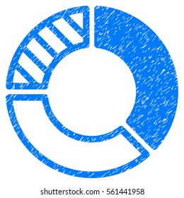 Pie Chart grainy textured icon for overlay watermark stamps. Flat symbol with dust texture. Dotted vector blue ink rubber seal stamp with grunge design on a white background.