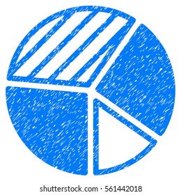 Pie Chart grainy textured icon for overlay watermark stamps. Flat symbol with dirty texture. Dotted vector blue ink rubber seal stamp with grunge design on a white background.