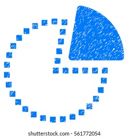 Pie Chart grainy textured icon for overlay watermark stamps. Flat symbol with dirty texture. Dotted vector blue ink rubber seal stamp with grunge design. Designed with square dots.