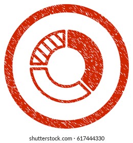 Pie Chart grainy textured icon inside circle for overlay watermark stamps. Flat symbol with dust texture. Circled vector red rubber seal stamp with grunge design.